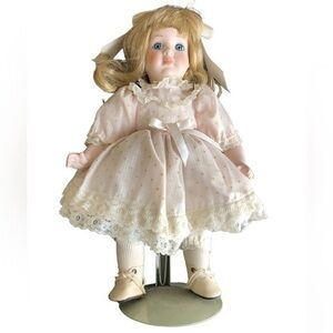 Vintage Victorian Porcelain Musical Wind-Up Baby Doll  12” With Stand